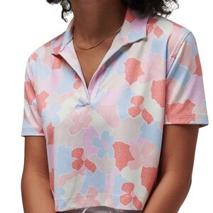 Travis Mathew Boxy Cropped Pink Blue Deco District Polo Shirt Size Small